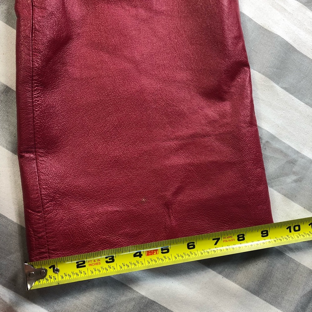 High waisted leather red pants motorcycle chaps side zipper - Picture 6 of 10